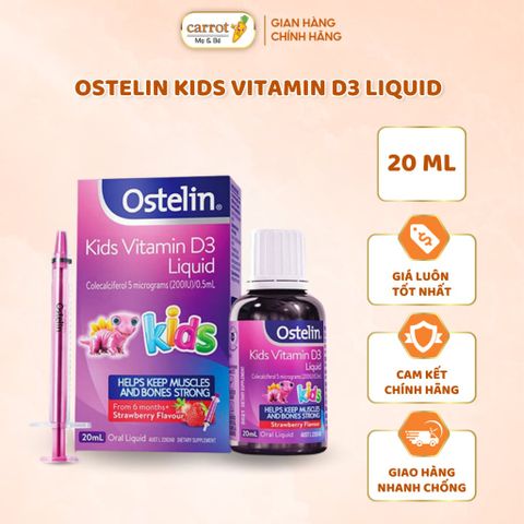 Vitamin D3 Ostelin Kids Liquid 20ml Dạng Nước 200IU, Của Úc Giúp Phòng Tránh Còi Xương, Suy Dinh Dưỡng Cho Bé