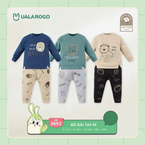 Bộ Dài Tay CB Nỉ Ualarogo UR3653, Set Đồ Bộ Tay Dài Cho Bé Trai 1-5 Tuổi