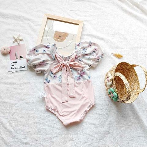 Bộ Đồ Bơi Bé Gái Tay Bồng Kèm Mũ, Đồ Bơi Body Bé Gái Đi Biển