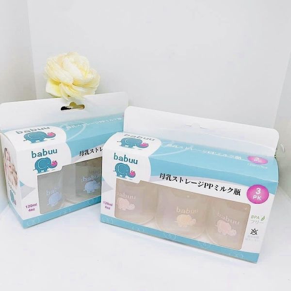 Bộ 3 Bình Trữ Sữa Babuu Nhật Bản 120ML Cho Mẹ Và Bé