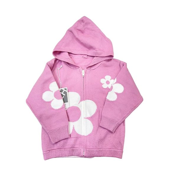 Áo Khoác Len Có Mũ Bé Gái Hình Hoa, Áo Khoác Thu Đông Cho Bé