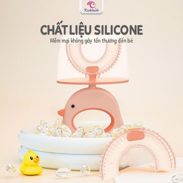Bàn Chải Đánh Răng Chữ U Silicone Kichi Cho Bé, Có Kèm Nắp Đậy