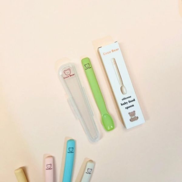 Thìa Cocobear Kèm Hộp,Thìa Ăn Dặm, Chất Liệu Silicon, An Toàn Cho Bé