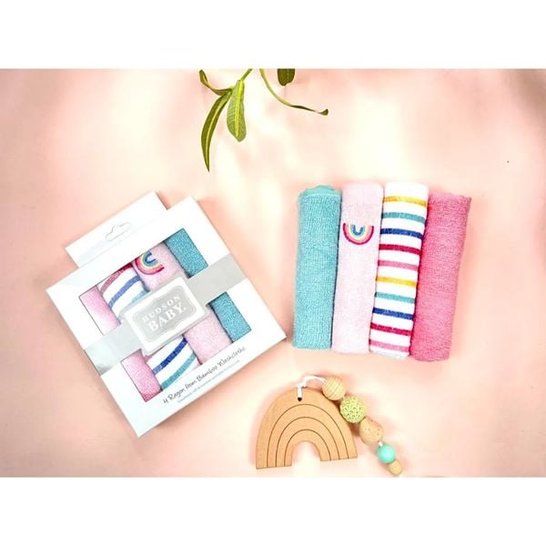 Hộp 4 Khăn Bông Sợi Tre HUDSON, Khăn Sữa Cho Bé