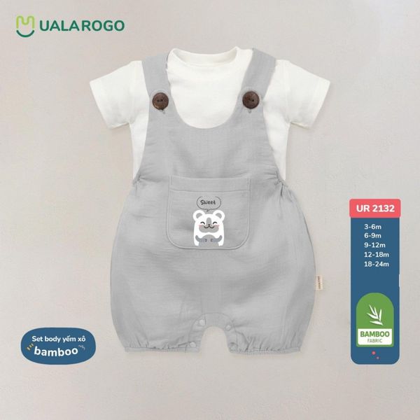Bộ Body Yếm Ualarogo UR2132 Cho Bé Trai Và Bé Gái, Vải Sợi Tre Bamboo Cộc Tay Áo Rời