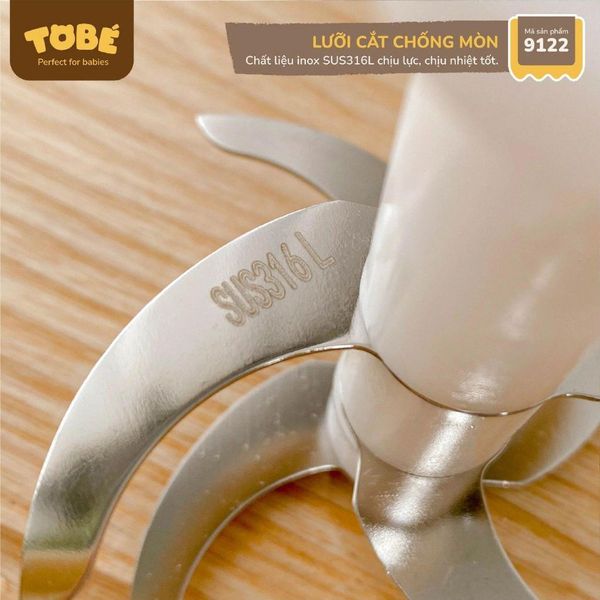 Máy Xay Đa Năng ToBe Beanie Plus 0.6L 9122, 8 Lưỡi, Tặng Kèm Cối 0.3L Chính Hãng