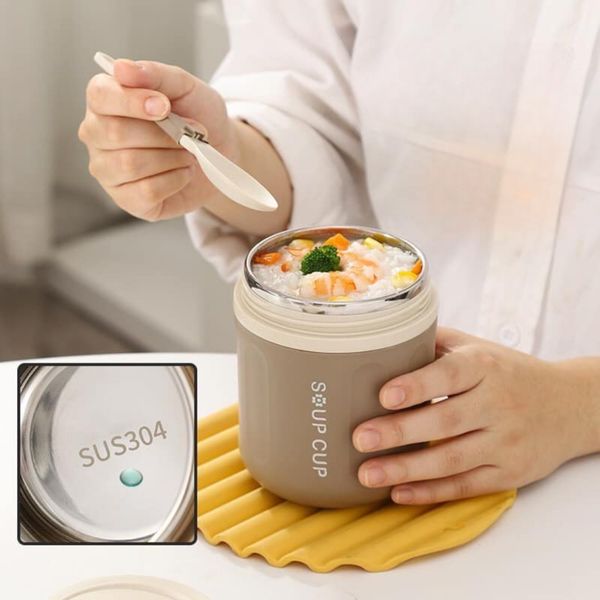Bình Ủ Cháo Breakfast Cup Có Dung Tích 480ML Màu Hồng Và Màu Be