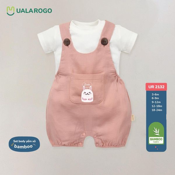 Bộ Body Yếm Ualarogo UR2132 Cho Bé Trai Và Bé Gái, Vải Sợi Tre Bamboo Cộc Tay Áo Rời