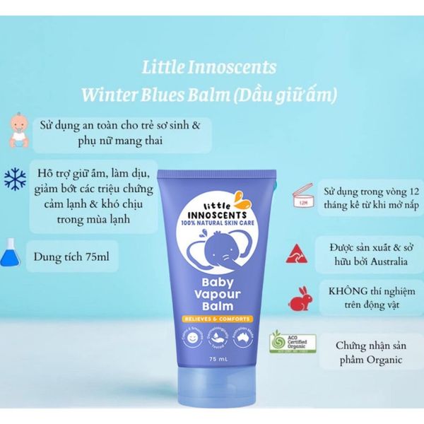 Dầu Bôi Organic LITTLE INNOSCENTS, Giữ Ấm, Chống Cảm Cho Bé 75ML Chính Hãng