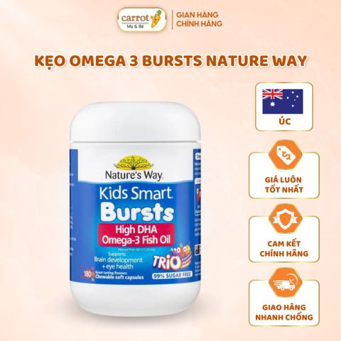 Viên Nhai Dầu Cá Nature's Way Omega-3 Fish Oil Trio, Bổ Sung DHA, Phát Triển Trí Tuệ Cho Bé 180 Viên