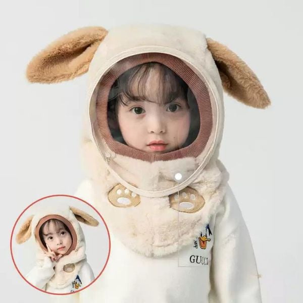 Mũ Len Lông Cừu Trùm Đầu Có Kính Chắn Gió Chống Bụi Cho Bé Trai Bé Gái, Kính Có Thể Tháo Rời