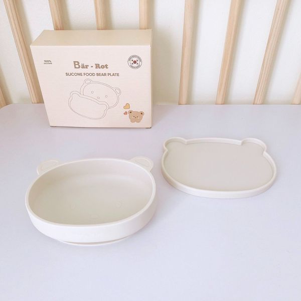 Đĩa Gấu Silicon Kèm Nắp Đậy Bar- Rot Có Đế Hít, Đĩa Cho Bé Tập Ăn Dặm