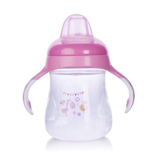 Cốc Tập Uống Nước 2 Tay Cầm Có Đầu Silicon, Bình Tập Uống Nước Màu Hồng Cho Bé