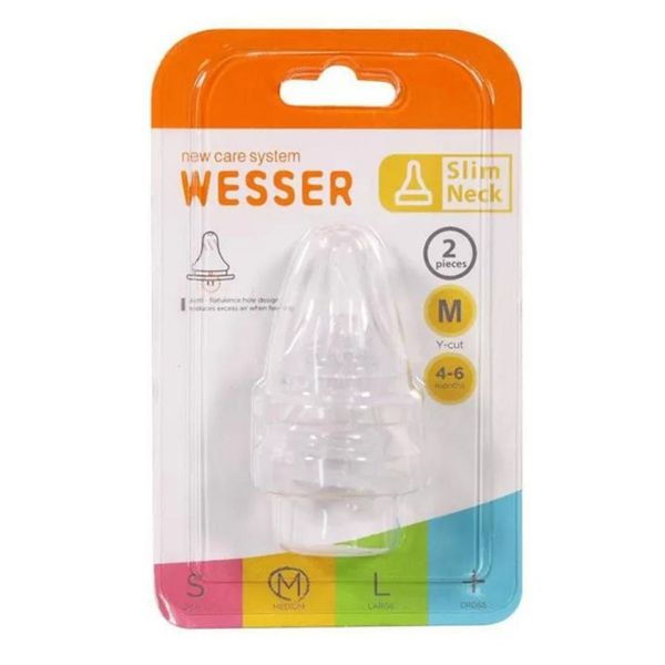 Vỉ 2 Núm Ty Wesser Silicone  Cổ Hẹp Cho Bé Đủ Zise