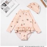 Đồ Bơi Một Mảnh Kèm Mũ Trái Đào Cam Nhạt Cho Bé Gái S-3XL