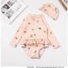 Đồ Bơi Một Mảnh Kèm Mũ Trái Đào Cam Nhạt Cho Bé Gái S-3XL