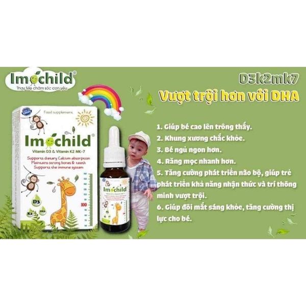 Vitamin D3 K2 IMOCHILD, Bổ Sung D3 K2 DHA, Hỗ Trợ Bé Phát Triển Chiều Cao Và Trí Não 20ML