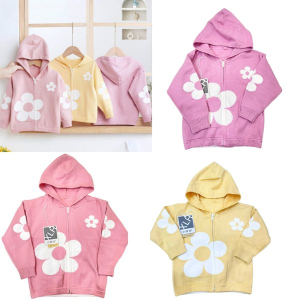 Áo Khoác Len Có Mũ Bé Gái Hình Hoa, Áo Khoác Thu Đông Cho Bé