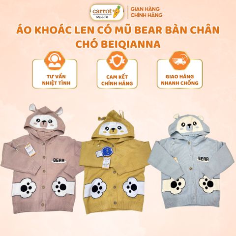 Áo Khoác Len Có Mũ Bear Bàn Chân Chó Beiqianna, Áo Khoác Cho Bé