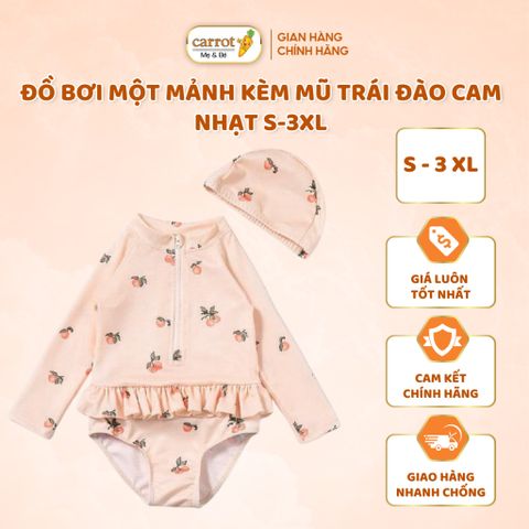 Đồ Bơi Một Mảnh Kèm Mũ Trái Đào Cam Nhạt Cho Bé Gái S-3XL