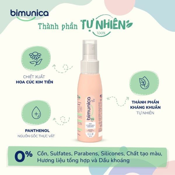 Xịt Rửa Tay Khô BIMUNICA Dành Cho Trẻ Sơ Sinh Và Trẻ Nhỏ Chai 100mL - Siêu Thị Mẹ Và Bé Carrot
