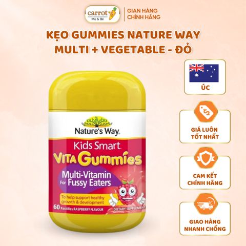 Kẹo Dẻo Vi Chất Nature's Way Kids Smart Vita Gummies Multi Vitamin for Fussy Eaters Kích Thích Ăn Ngon Hộp 60 Viên