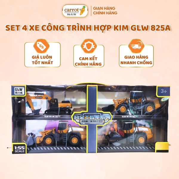 Set 4 Xe Công Trình Hợp Kim GLW 825A Cho Bé Từ 3 Tuổi