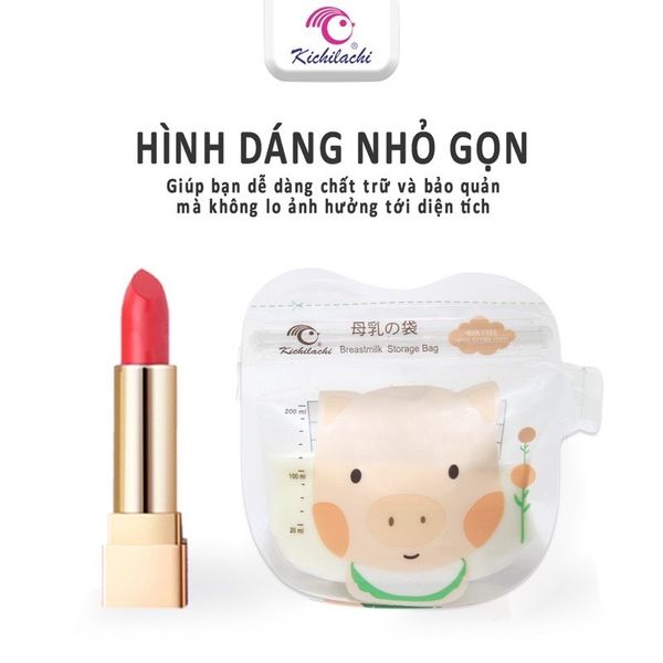 Túi Trữ Sữa Kichilachi 200ml- Cảm Biến Nhiệt Độ, Có Khóa Zip Chắc Chắn Chống Rò Rỉ