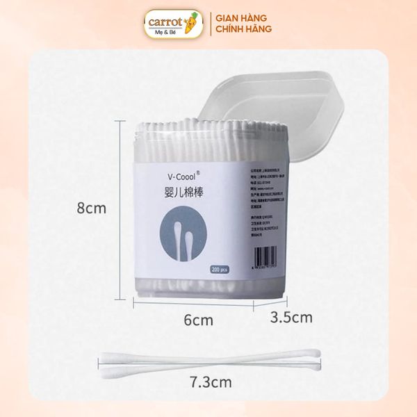 Tăm Bông Thân Giấy Cho Bé Sơ Sinh V-Coool Hộp 200 Que