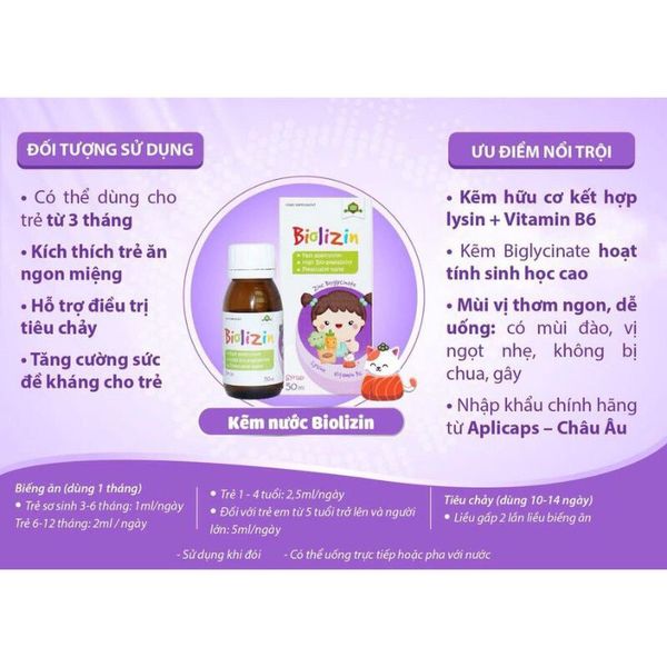 Kẽm Biolizin Hữu Cơ Cho Bé – Ăn Ngon, Tăng Đề Kháng, Hấp Thu Tối Ưu