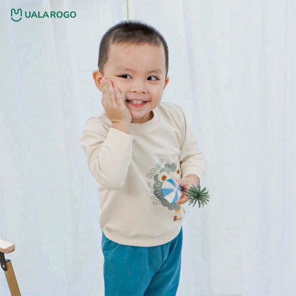 Bộ Dài Tay Nỉ Chéo Ualarogo UR3542 Cho Bé Trai Bé Gái, Bộ Dài Tay Cho Bé 1-5 Tuổi