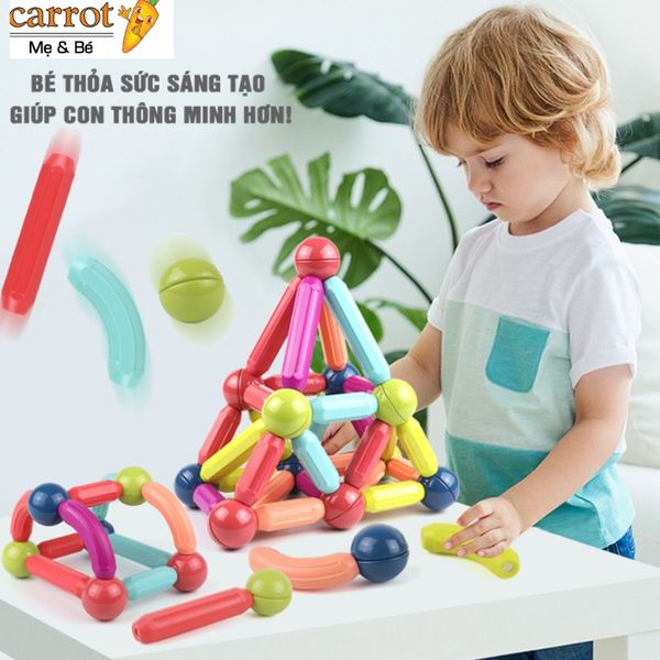 Bộ Xếp Hình Nam Châm 64 Chi Tiết, Xếp Hình Thông Minh An Toàn Cho Bé