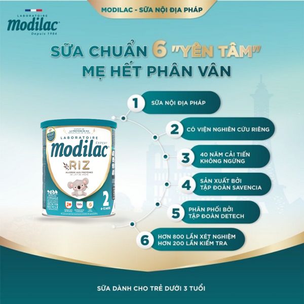 Sữa Gạo Modilac Expert Riz Số  2, Cho Bé Dị Ứng Đạm Sữa Bò Bất Dung Nạp Lactose Pháp 800G