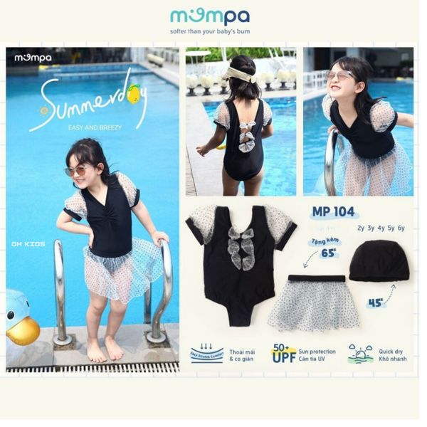 Bộ Bơi Bé Gái Mompa Cho Từ 2Y-6Y, Đồ Bơi Cho Bé
