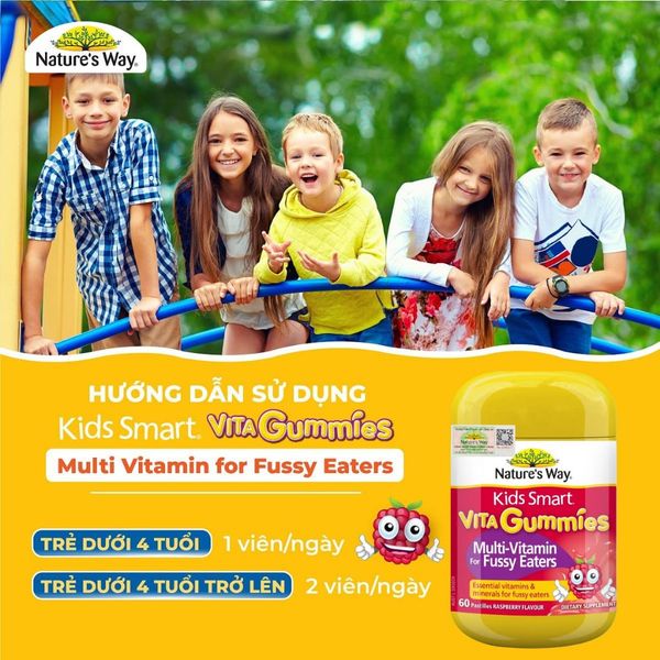 Kẹo Dẻo Vi Chất Nature's Way Kids Smart Vita Gummies Multi Vitamin for Fussy Eaters Kích Thích Ăn Ngon Hộp 60 Viên