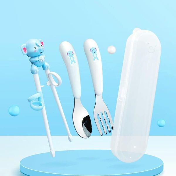 Set Thìa, Dĩa, Đũa Hình Thú Kèm Hộp Đựng Cho Bé