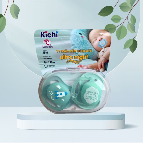 Ti Ngậm Ban Đêm KICHI Ultra Night, Set 2 Cái Ti Ngậm Cho Bé Từ 0-18M