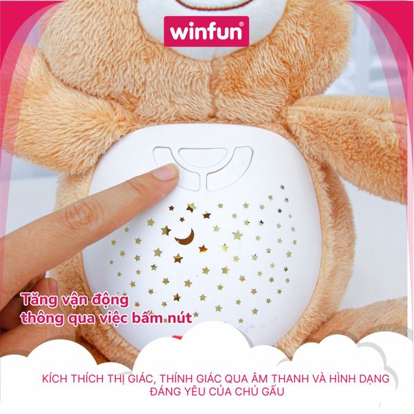 Gấu Bông Winfun Ru Ngủ Có Âm Thanh, Đèn chiếu trăng sao hình gấu Winfun 0825 Cho Bé Từ 0M