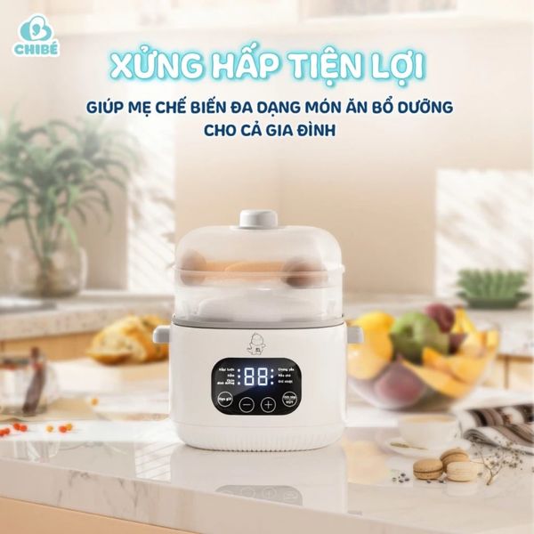 Nồi Nấu Chậm ChiBe Dung Tích 1 Lít CB042, Nấu Cháo, Hấp Luộc Đa Chức Năng Kèm Khay Hấp Tiện Lợi