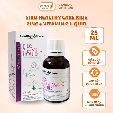 Siro Healthy Care Kids Zinc + vitamin C Liquid 25ml Cho Bé, Giúp Bé Ăn Ngon, Tăng Cường Hệ Miễn Dich