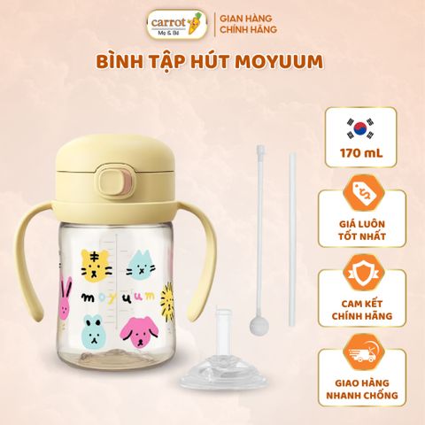 Bình Tập Uống Nước Cho Bé Moyuum, Có Van Chống Sặc, Bình Tập Hút Có Tay Cầm, Ống Hút Silicon