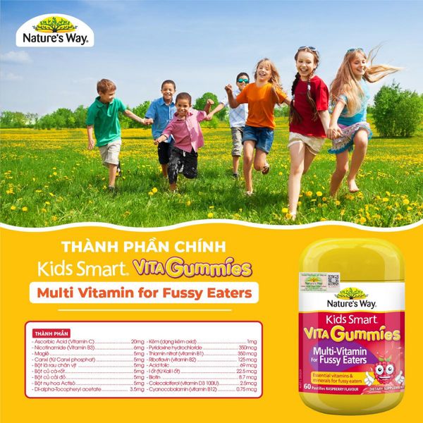 Kẹo Dẻo Vi Chất Nature's Way Kids Smart Vita Gummies Multi Vitamin for Fussy Eaters Kích Thích Ăn Ngon Hộp 60 Viên