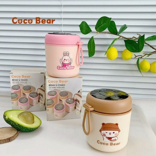 Bình Ủ Cháo Coco Bear 530ML, Giữ Nhiệt Tốt, An Toàn, Siêu Tiện Lợi
