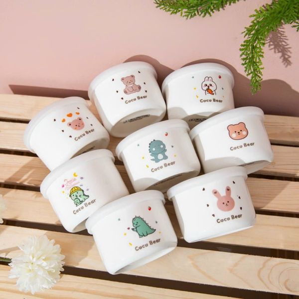 Bát Sứ Ăn Dặm Coco Bear Hình Gấu Xuất Hàn, Có Chia Vạch Và Nắp Đậy