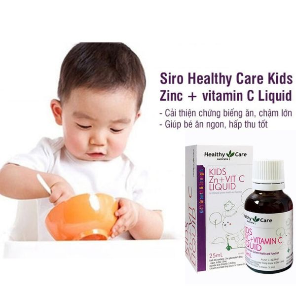 Siro Healthy Care Kids Zinc + vitamin C Liquid 25ml Cho Bé, Giúp Bé Ăn Ngon, Tăng Cường Hệ Miễn Dich