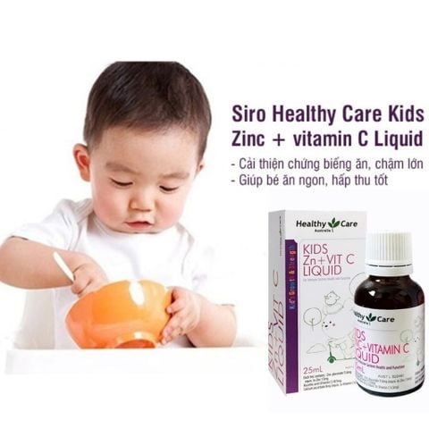 Siro Healthy Care Kids Zinc + vitamin C Liquid 25ml Cho Bé, Giúp Bé Ăn Ngon, Tăng Cường Hệ Miễn Dich