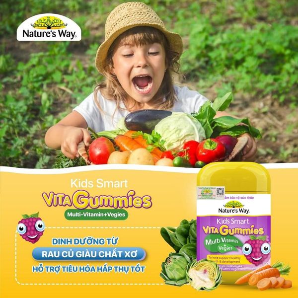 Kẹo Dẻo Vi Chất Vitamin Nature's Way Vita Gummies MultiVitamin+Vegies Bổ Sung Vitamin Và Chất Xơ Cho Bé Hộp 60 Viên
