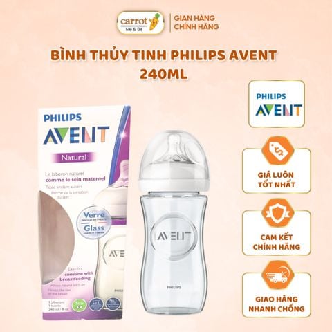Bình Sữa Thủy Tinh Philips Avent  240ML, Bình Sữa Thuỷ Tinh Cổ Rộng Chính Hãng