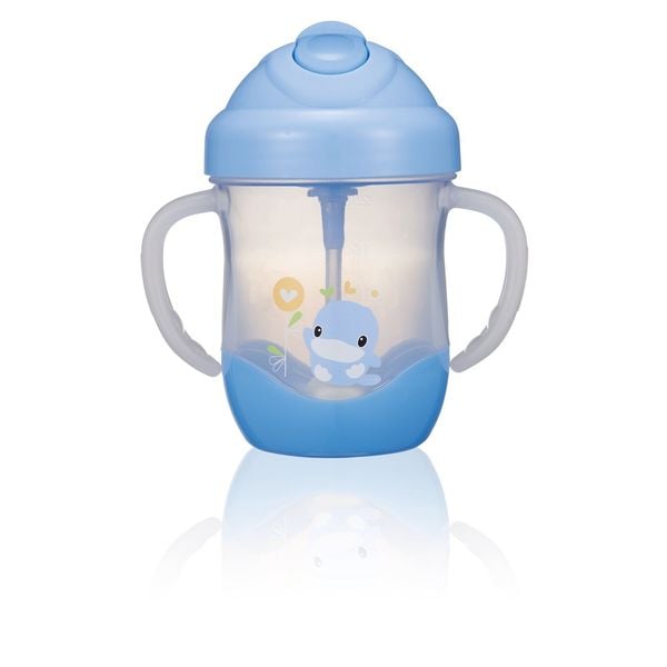 Bình Uống Nước Có Ống Hút Tay Cầm KUKU 200ML Màu Hồng