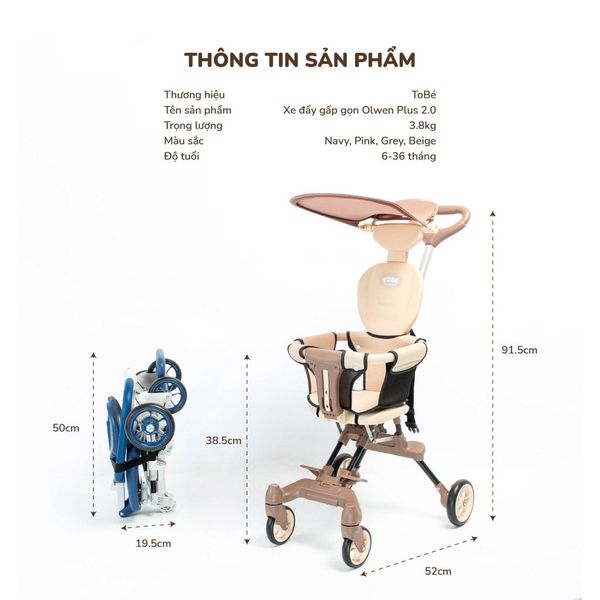 Xe Đẩy Gấp Gọn Olwen Plus 2.0 MS 8114, Nhỏ Gọn Tiện Lợi Cho Các Chuyến Du Lịch, Dã Ngoại